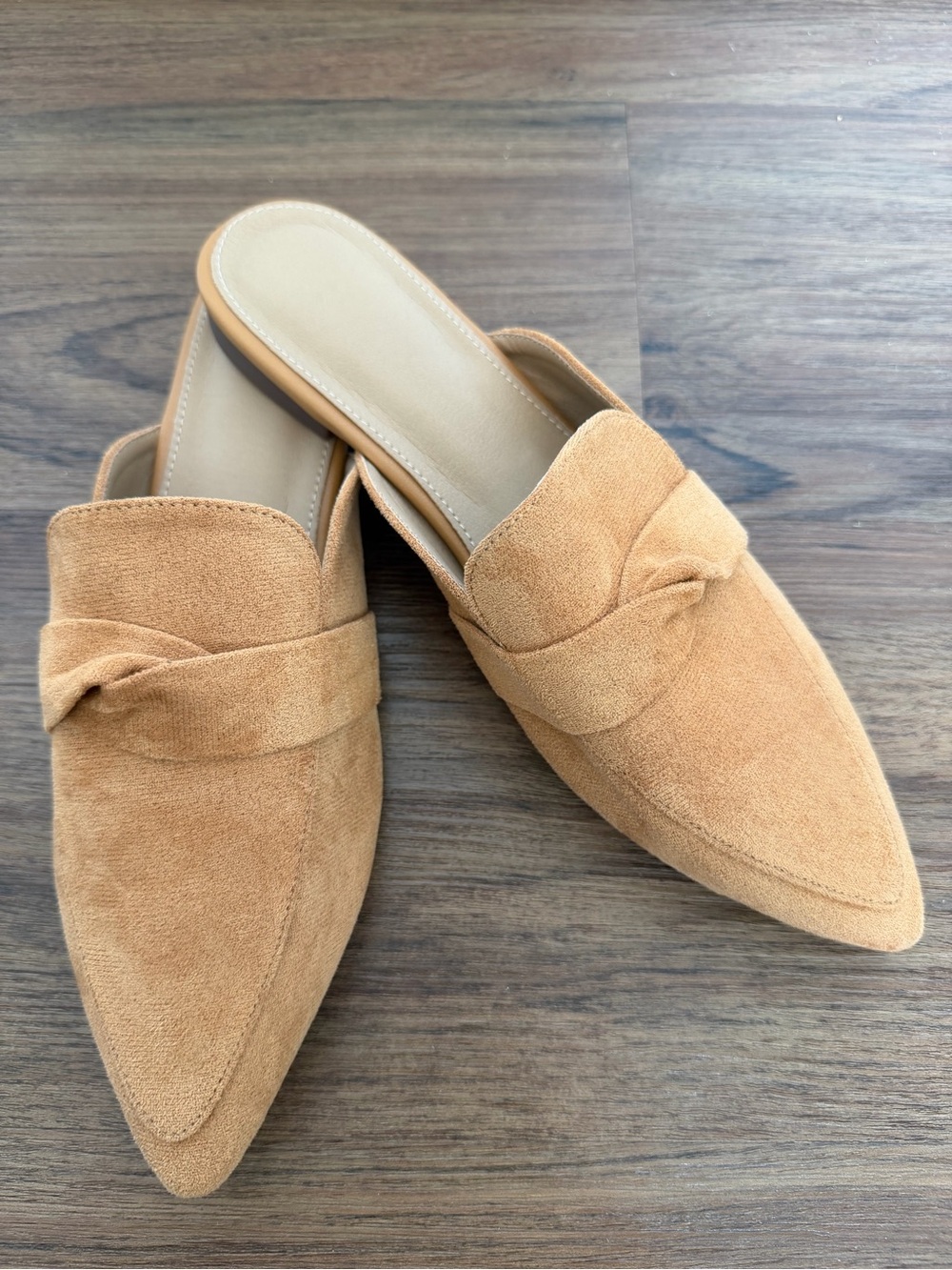 Suede Pointed-Toe Mule Slip On Shoes - Tan - Never Worn. Size 9